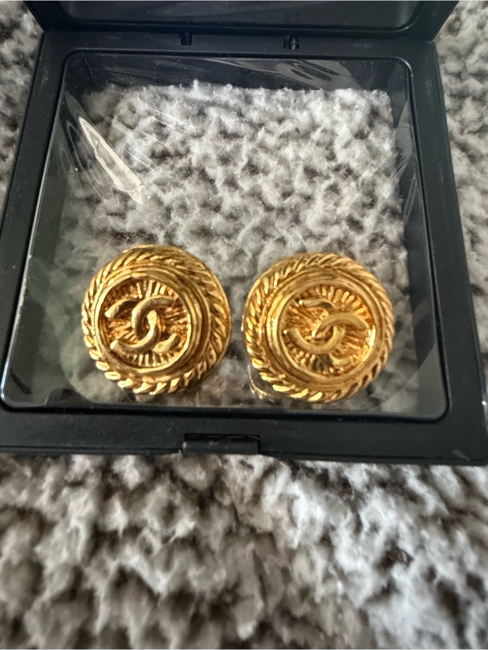 Gold-Tone Interlocking CC Button Earrings by Chanel w/COA